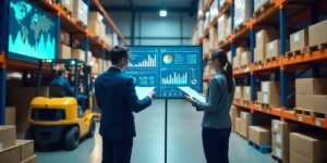 two people standing in a warehouse
