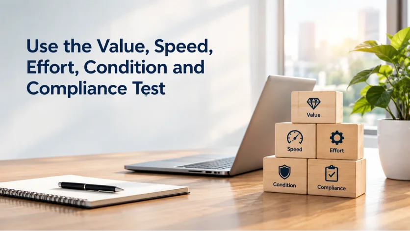 Use the Value, Speed, Effort, Condition and Compliance Test
